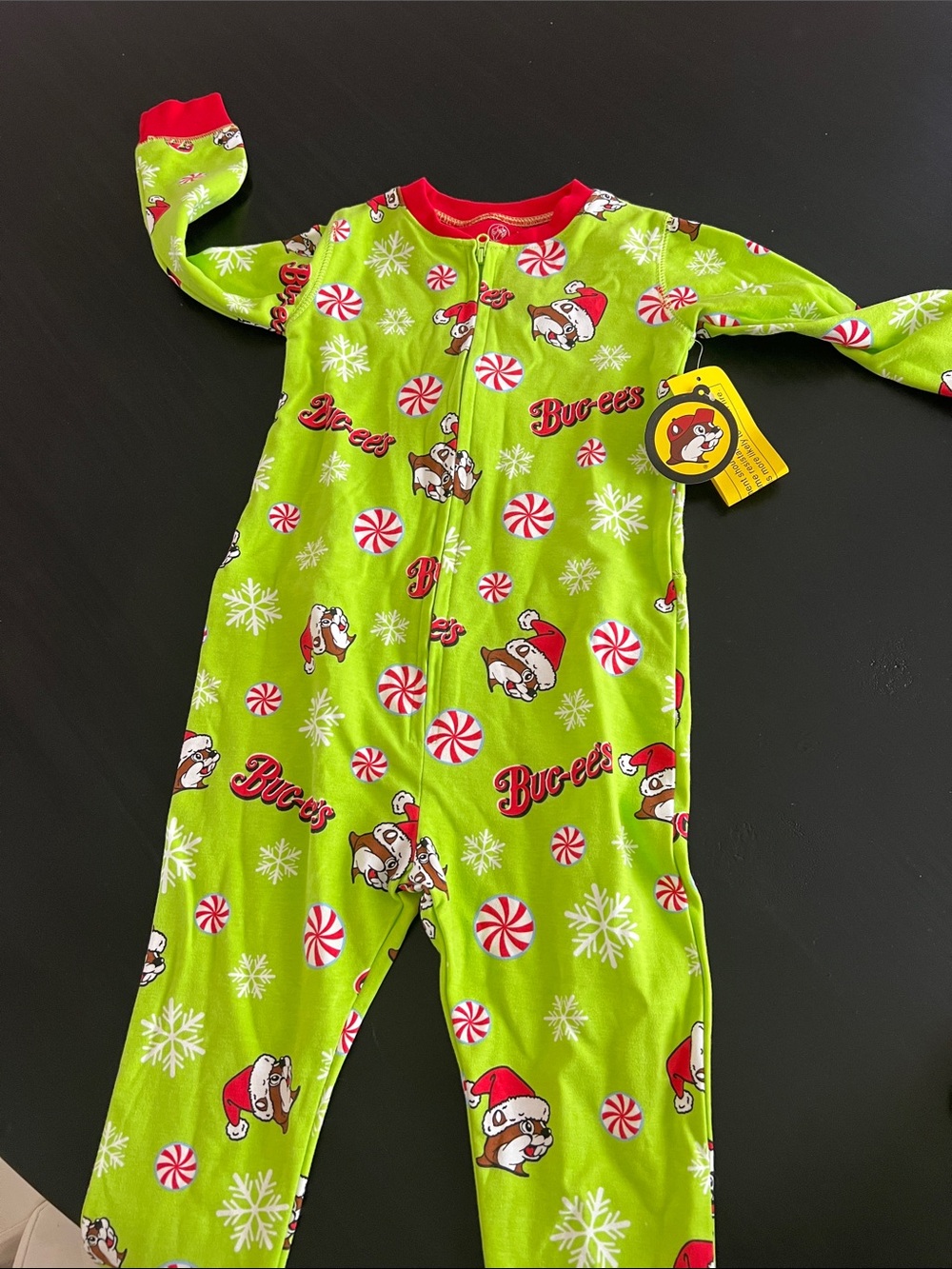 Buc-ee's Green Holiday Kids One-Piece Footie Pajamas